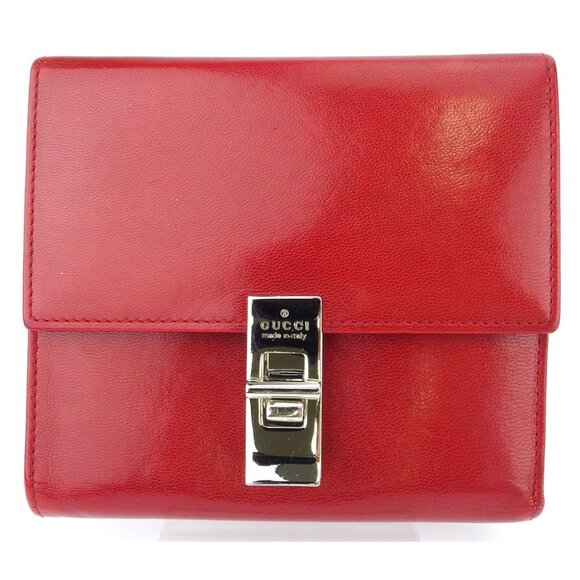 GUCCI triple fold wallet logo plate leather Authentic USED - Picture 1 of 9